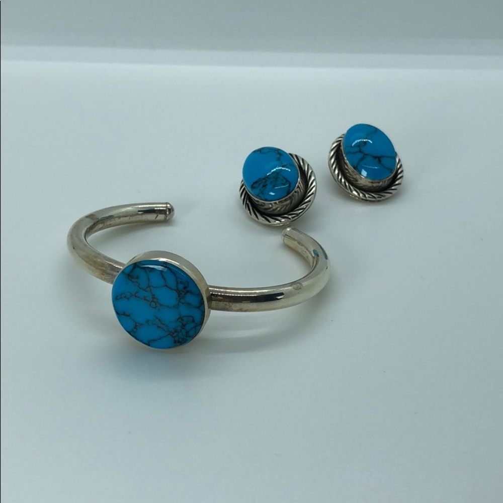 Vintage TURQUOISE Mexican Sterling Cuff & Earrings